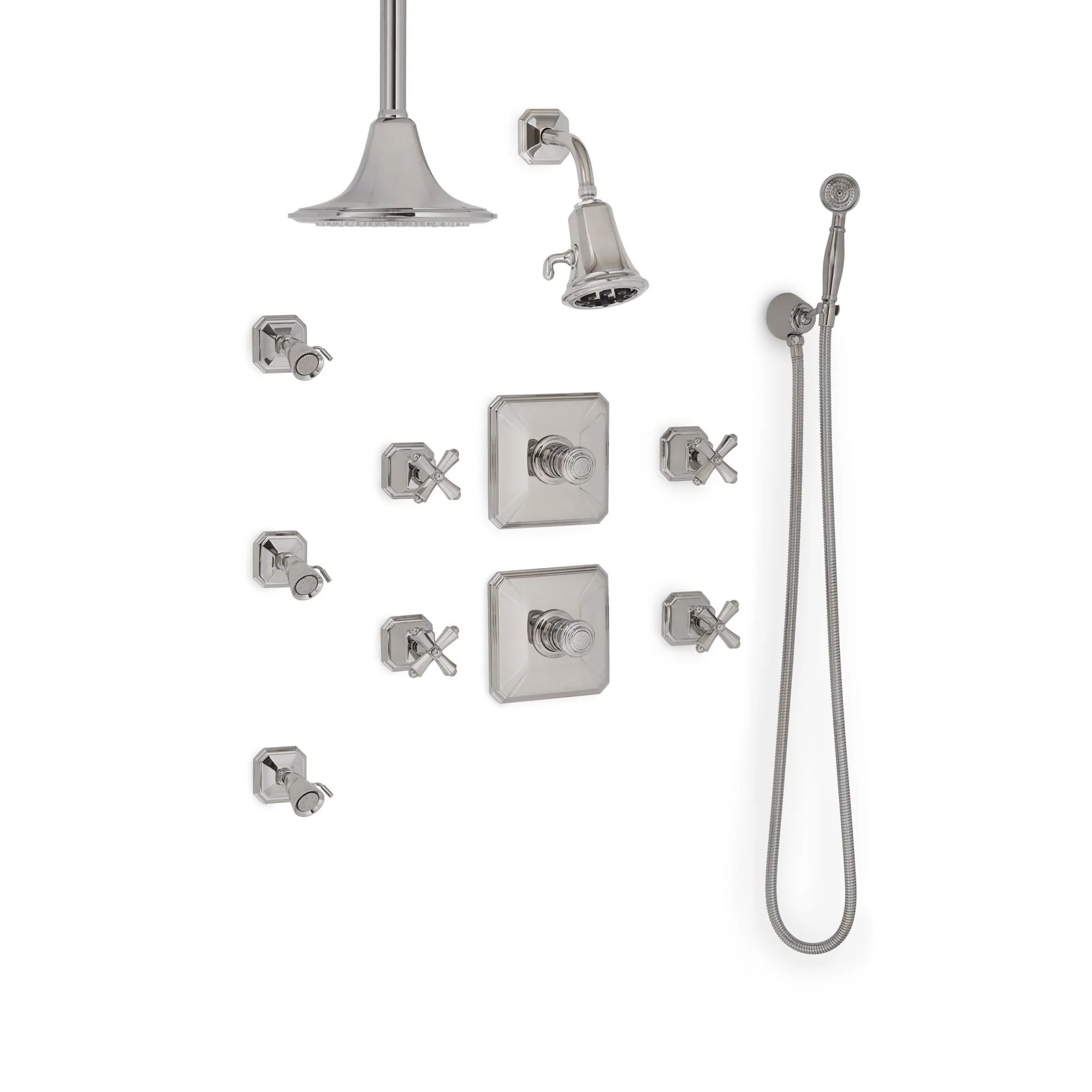 Vòi sen âm tường cổ điển điều chỉnh nhiệt độ Harrison Cross Handle bằng đồng - SHOWER2