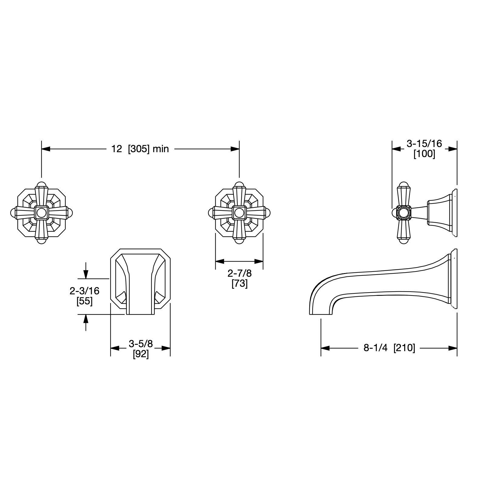  Vòi bồn tắm ba lỗ gắn tường cổ điển Harrison bằng đồng - 0981TUB824S 