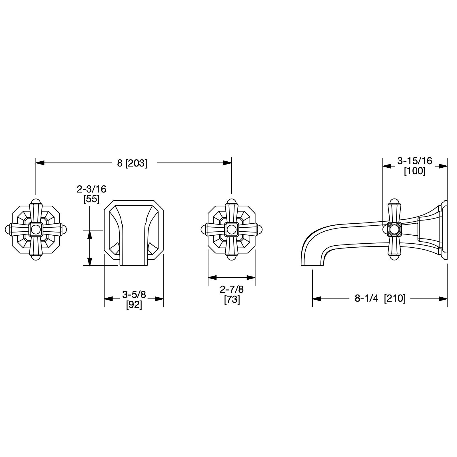 Vòi chậu rửa mặt gắn tường cổ điển Harrison bằng đồng - 0981WBS824S