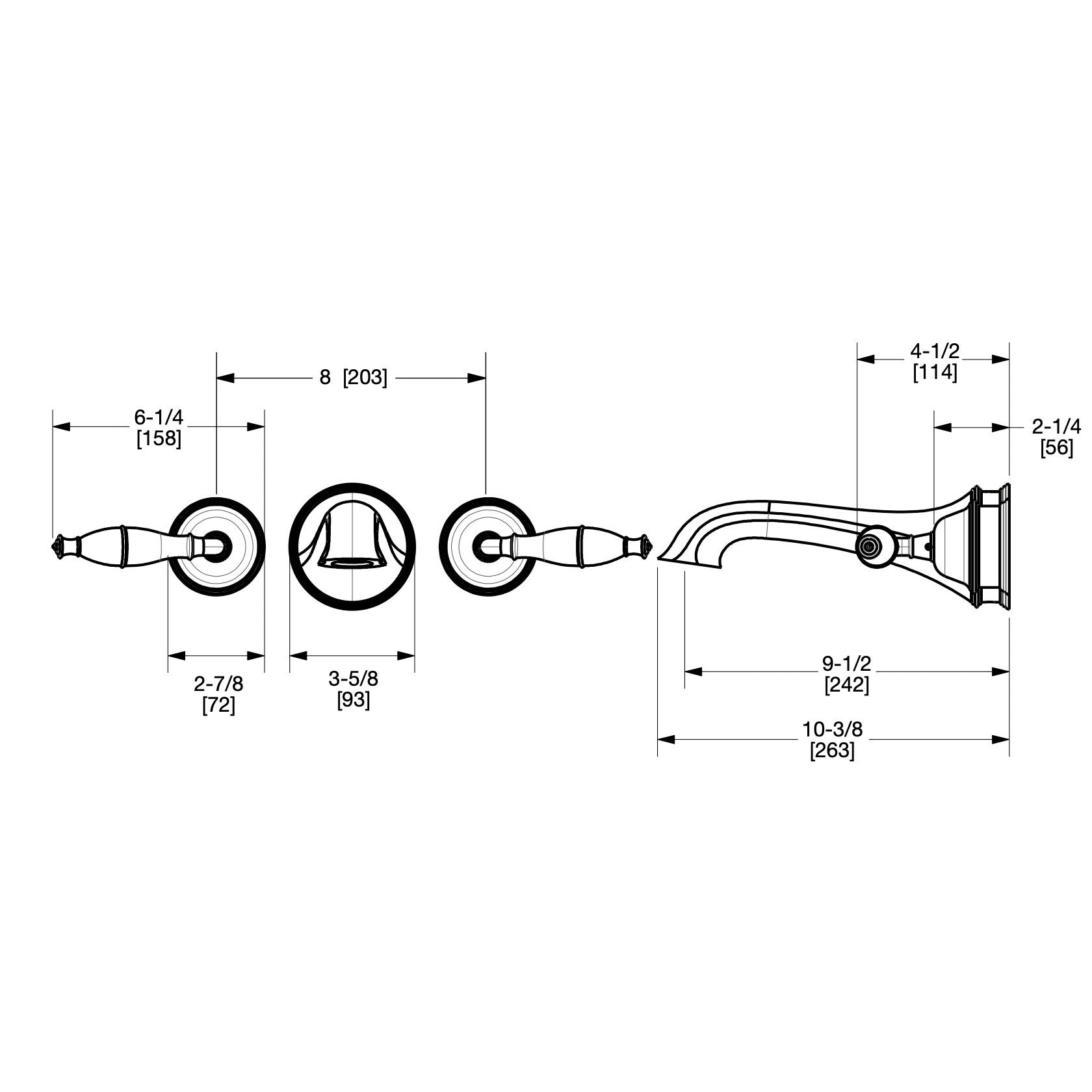  Vòi chậu rửa mặt gắn tường cổ điển Grey Series I bằng đồng - 0990WBS825 