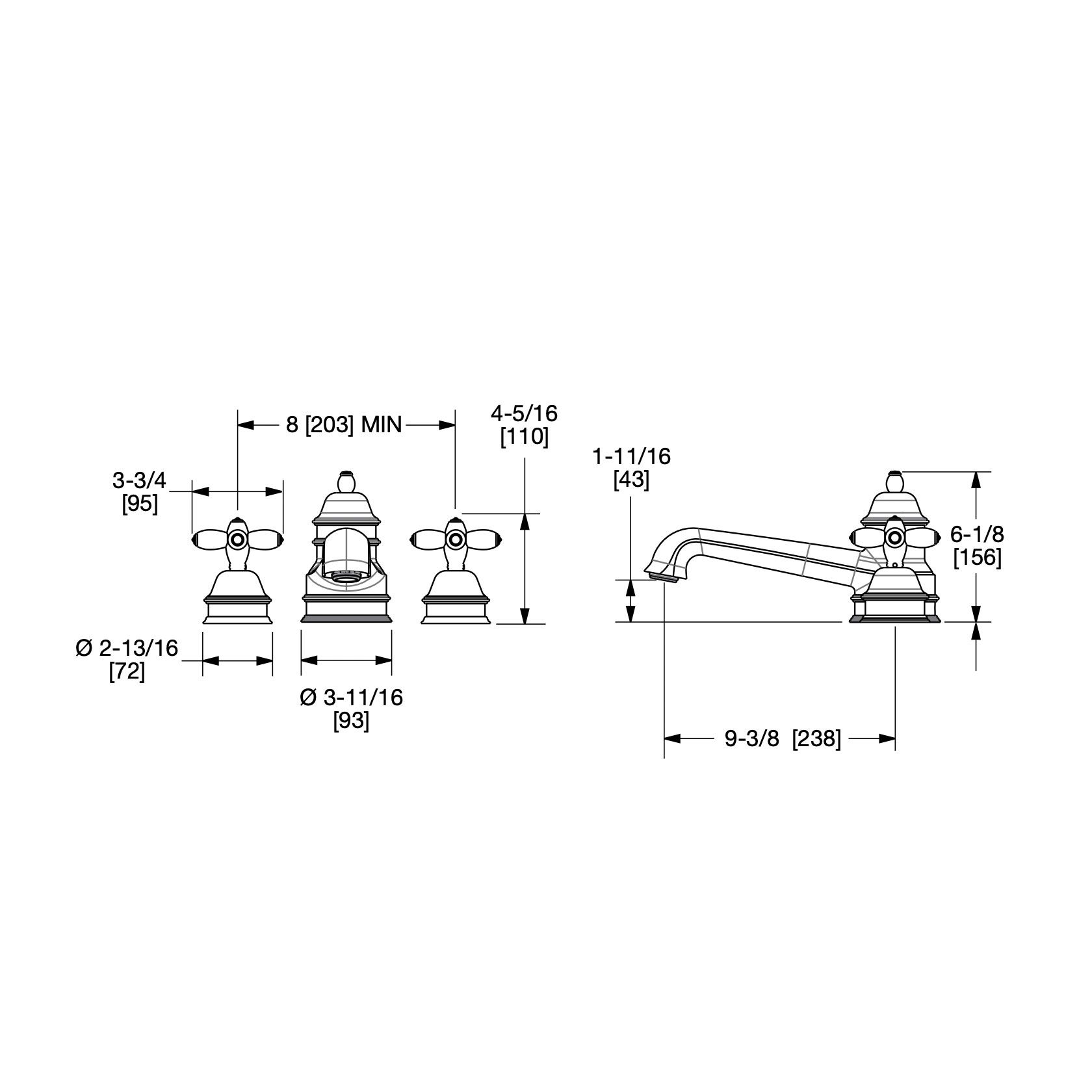  Vòi bồn tắm ba lỗ cổ điển Grey Series I bằng đồng - 0991DKT825 