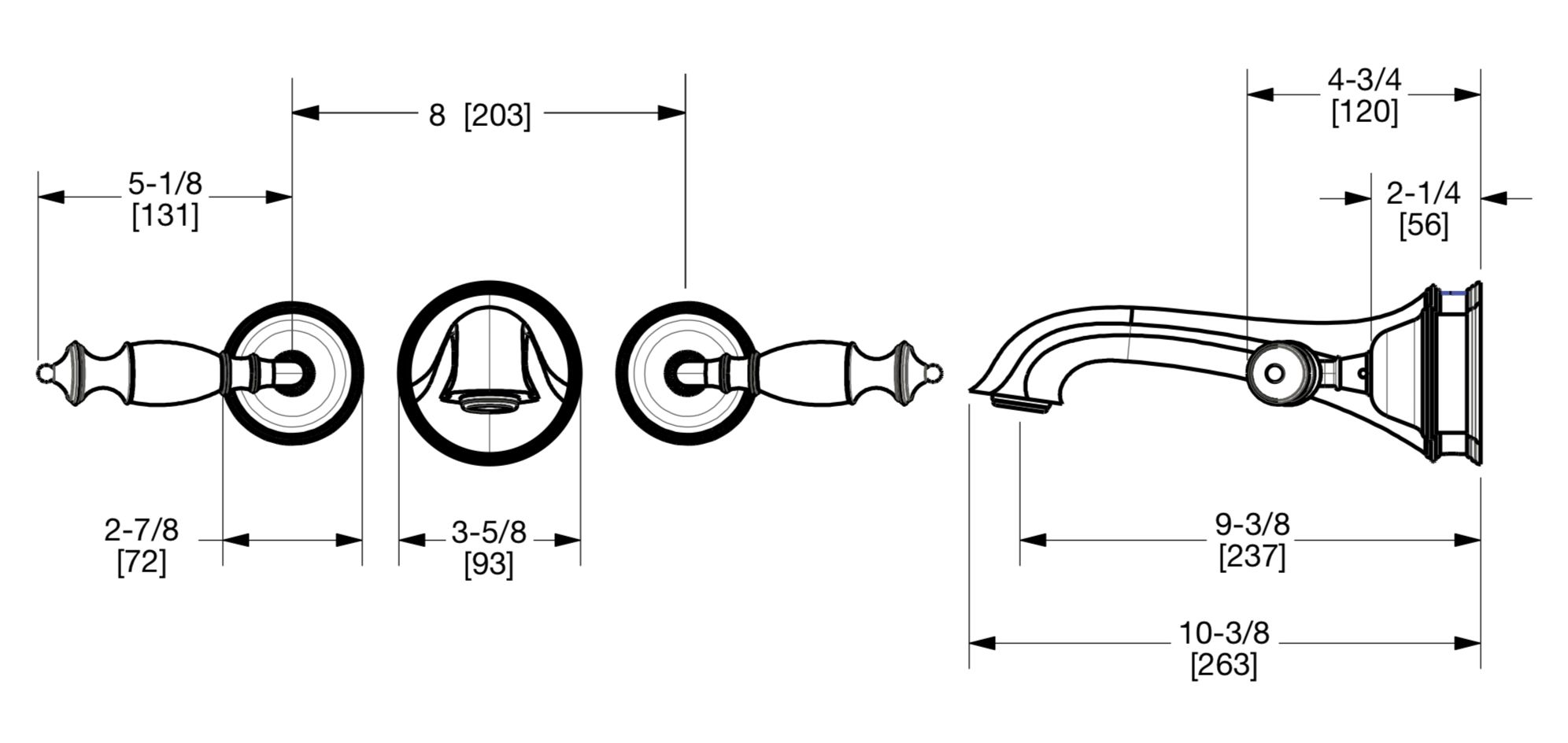  Vòi chậu rửa mặt gắn tường cổ điển Grey Series II bằng đồng - 0992WBS825 