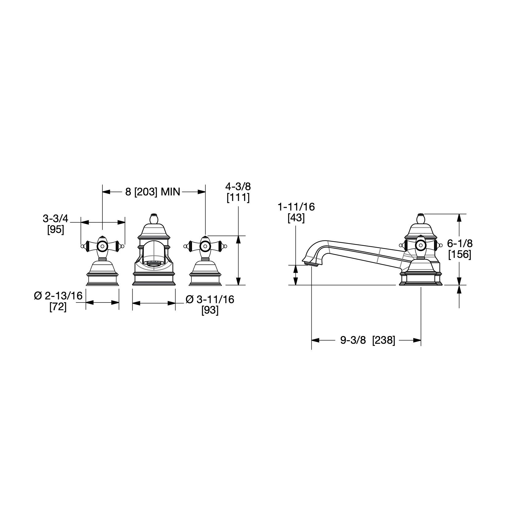  Vòi bồn tắm ba lỗ cổ điển Grey Series II bằng đồng - 0993DKT825 