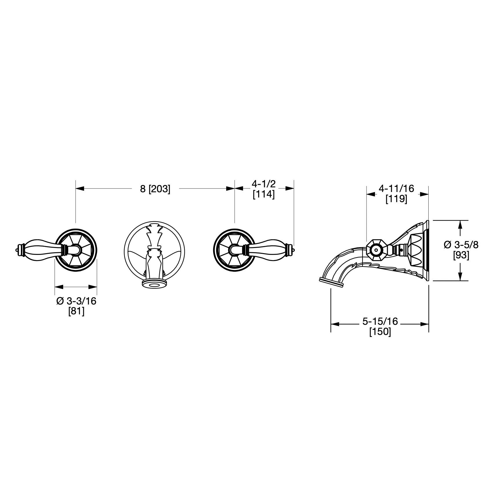  Vòi chậu rửa mặt gắn tường cổ điển Rock Crystal bằng đồng - 1030WBS819-RKCR 