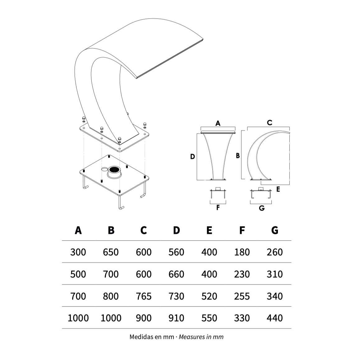 Thác nước hồ bơi ngoài trời bằng AISI 316L stainless steel (chống thời tiết đại dương) - AQAC106