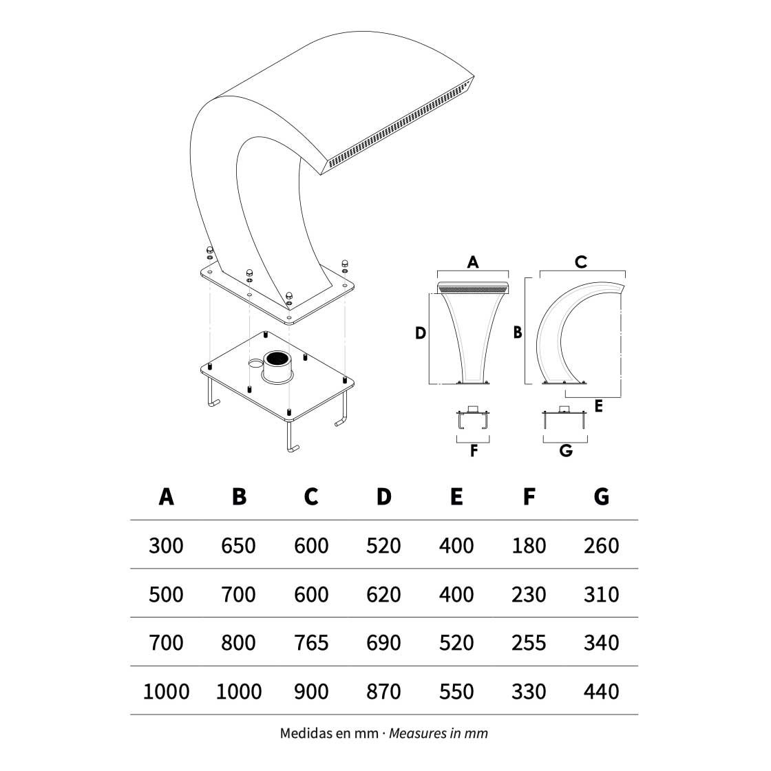 Thác nước hồ bơi ngoài trời bằng AISI 316L stainless steel (chống thời tiết đại dương) - AQA106A