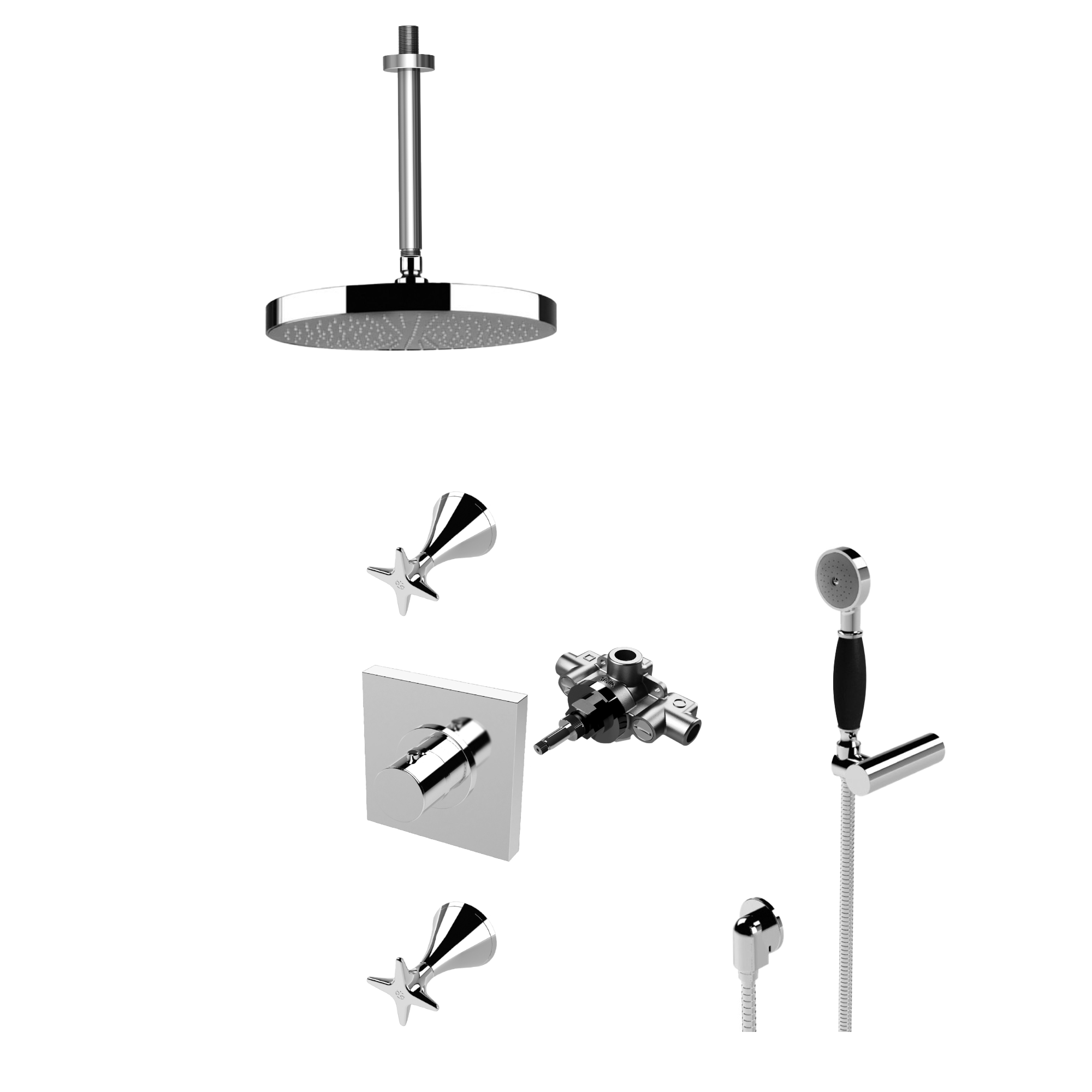 Vòi sen âm trần điều chỉnh nhiệt độ có sen cầm tay bằng đồng 130 - 130-CSHOWER1