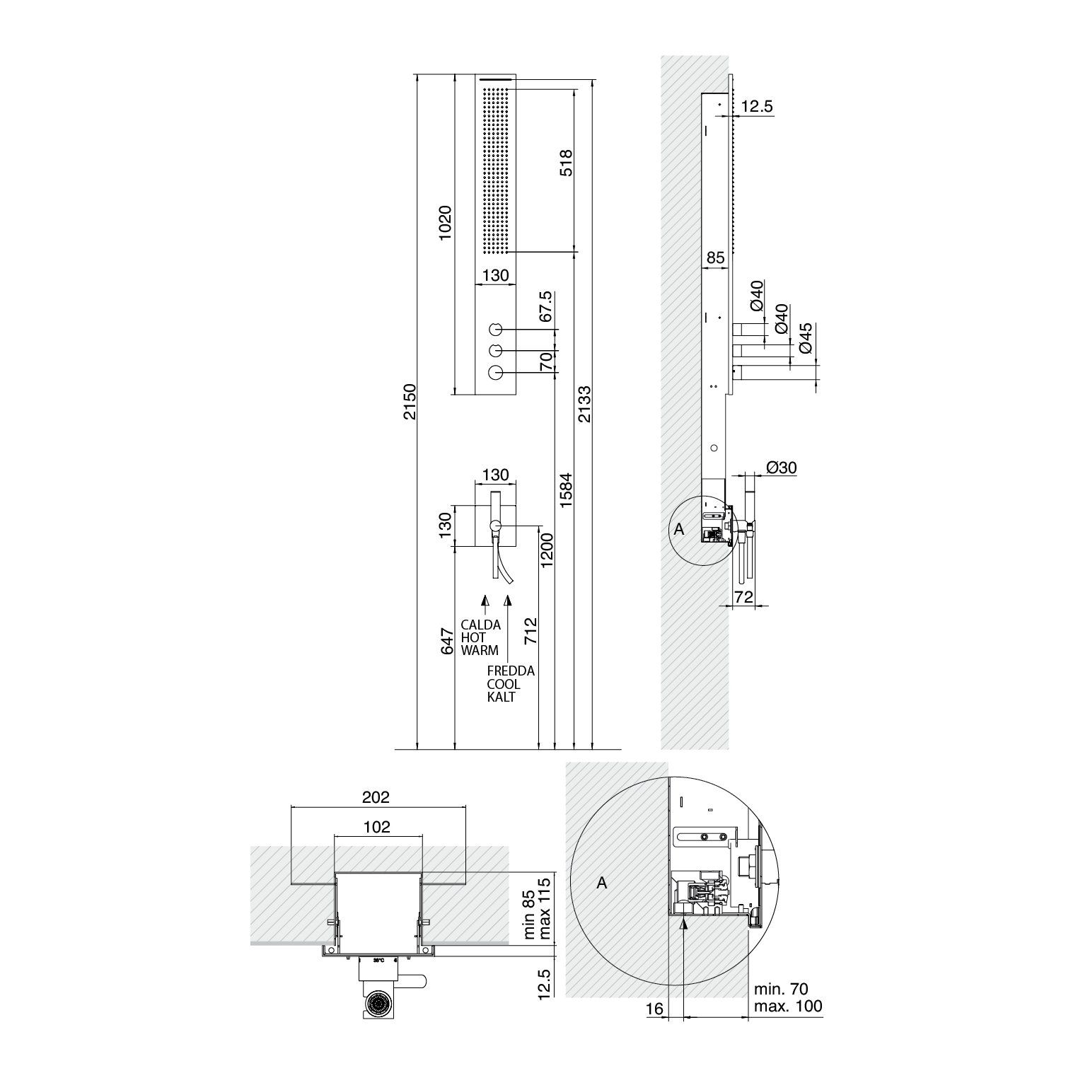  Vòi sen gắn tường Qquadro - 1500CDI060 