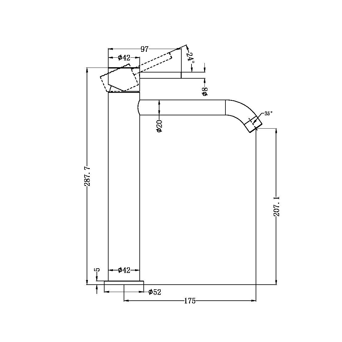 Vòi chậu lavabo cao 287mm SS316L Zenne - RN162201a