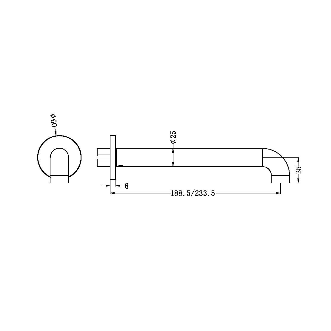 Vòi nước gắn tường dài 185mm bằng SS316L Zenne - RN162203b185