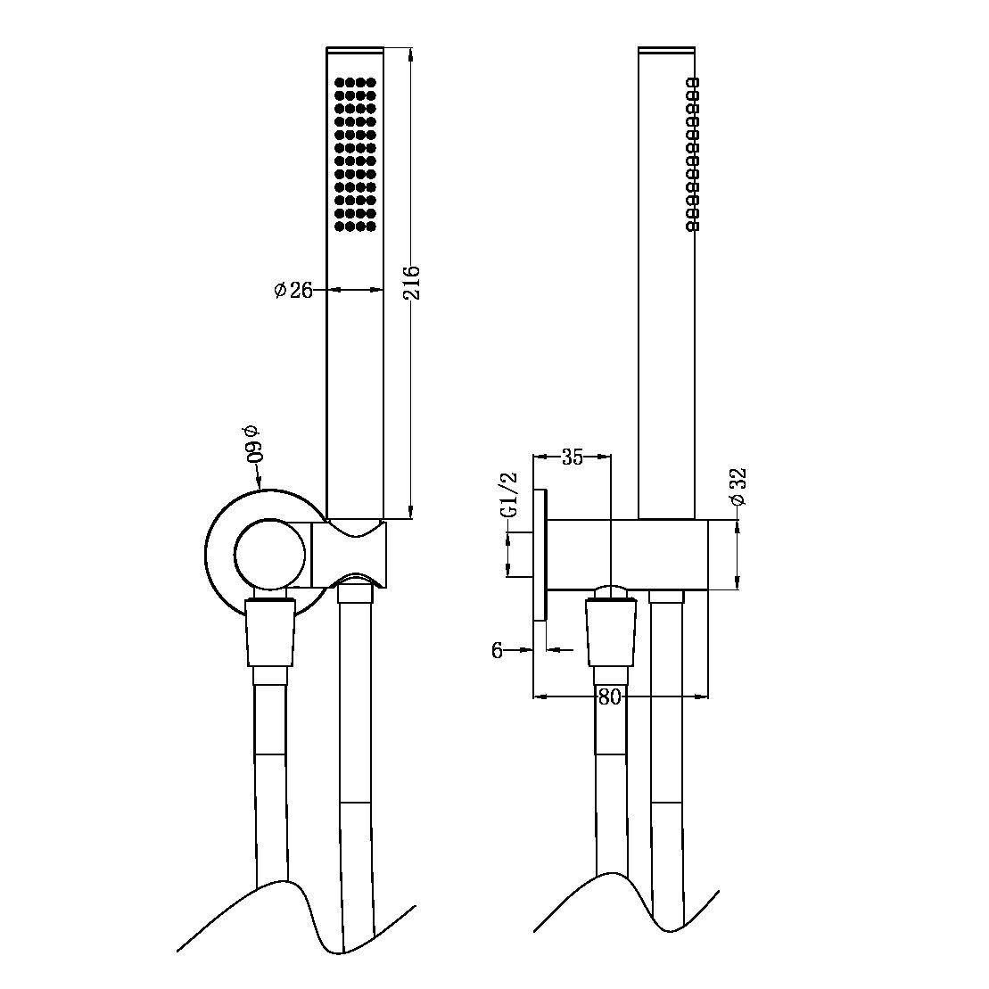 Vòi sen cầm tay gắn tường bằng SS316L Zenne - RN162205d01