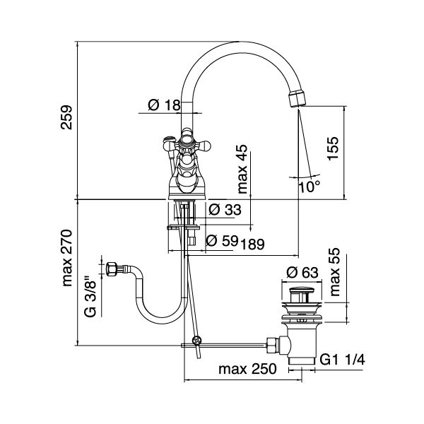  Vòi chậu rửa mặt cổ điển 802 bằng đồng - 2002RLX040 