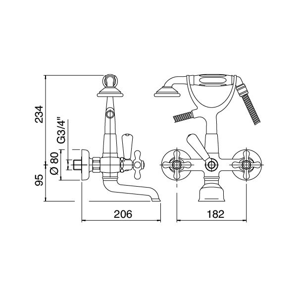  Vòi bồn tắm gắn tường cổ điển 802 bằng đồng - 2002GVP100 