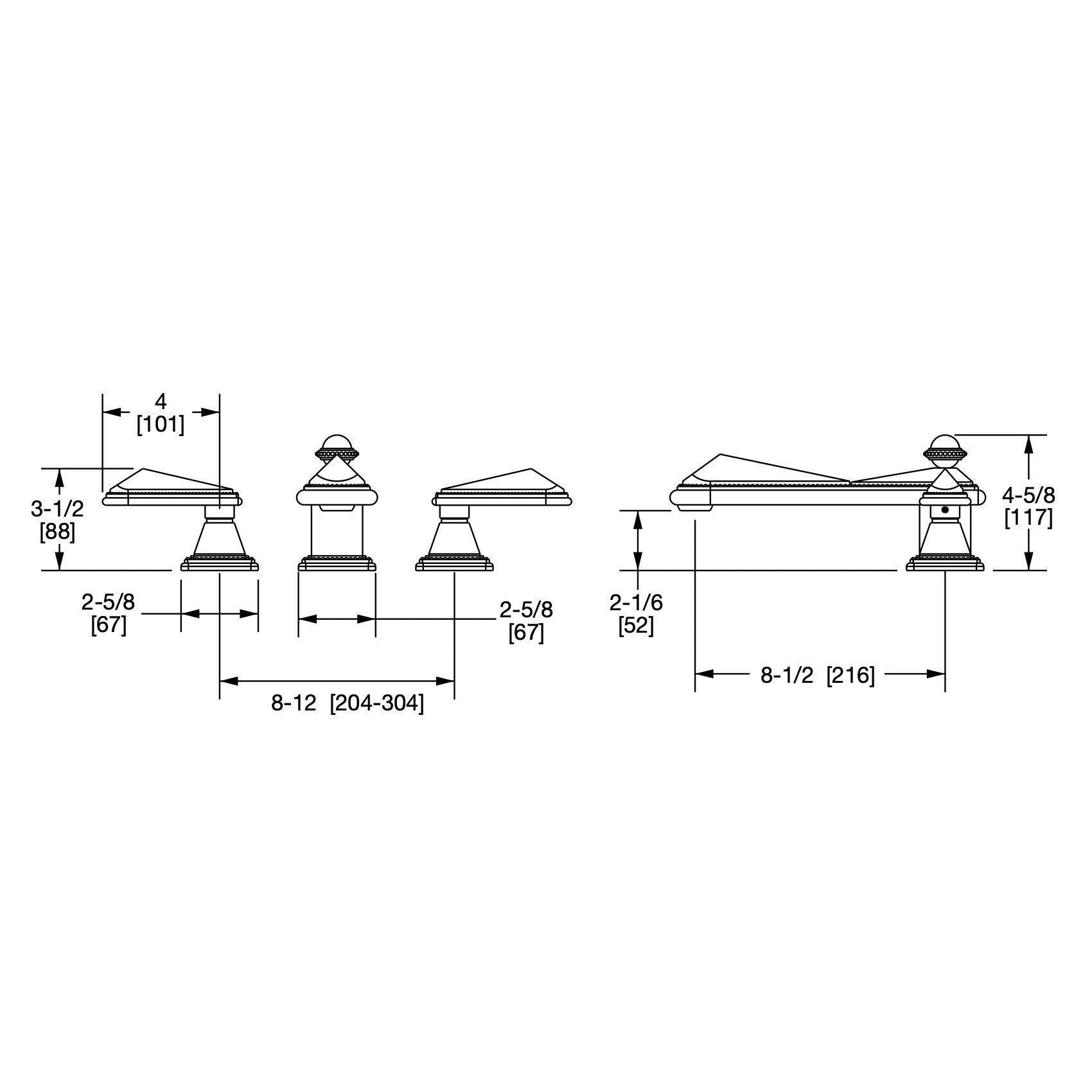 Vòi bồn tắm ba lỗ cổ điển Pyramid bằng đồng - 2050DKT803