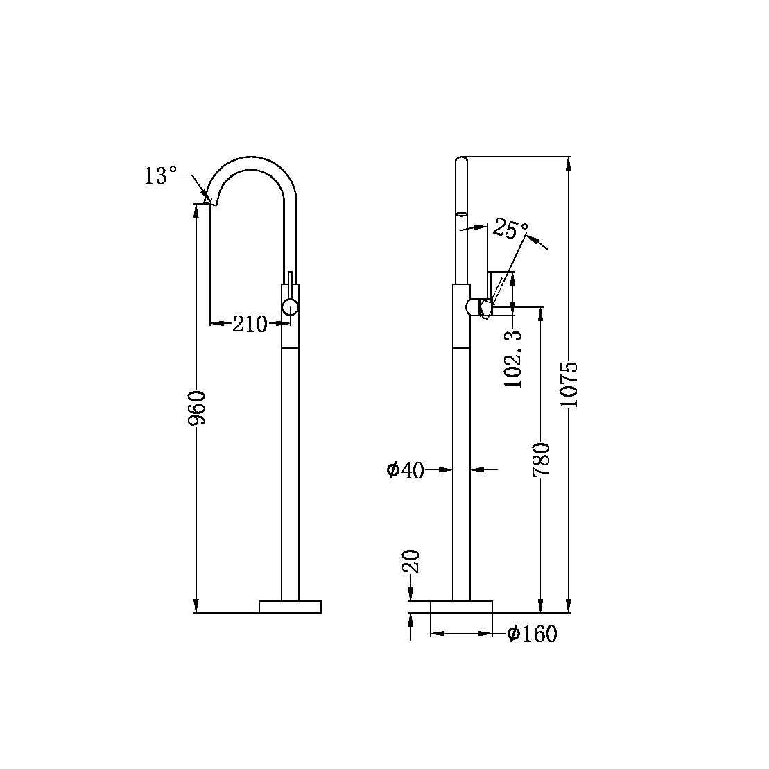 Vòi bồn tắm gắn sàn bằng đồng Accem - 210903a01