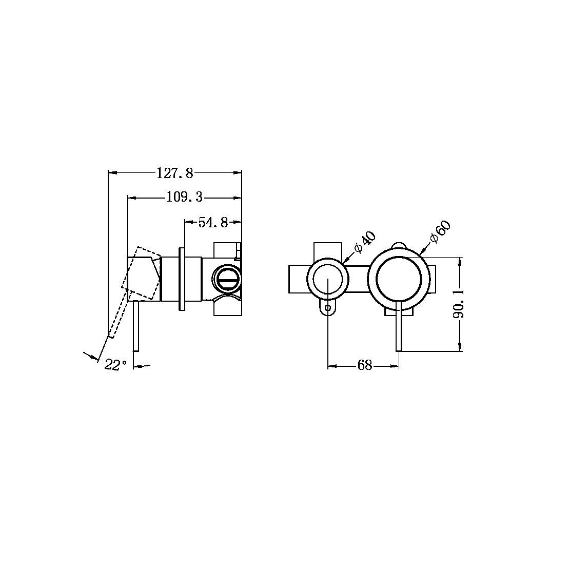 Bộ trộn 2 đầu ra nằm ngang nóng lạnh bằng đồng Accem - 221911u