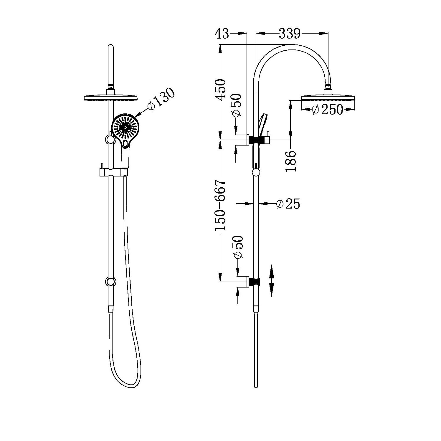 Sen cây gắn tường có vòi sen cầm tay bằng đồng Lapone - RN251905e