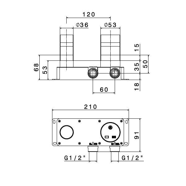  Vòi chậu rửa mặt hai lỗ gắn tường bằng đồng Nio - 68930E 