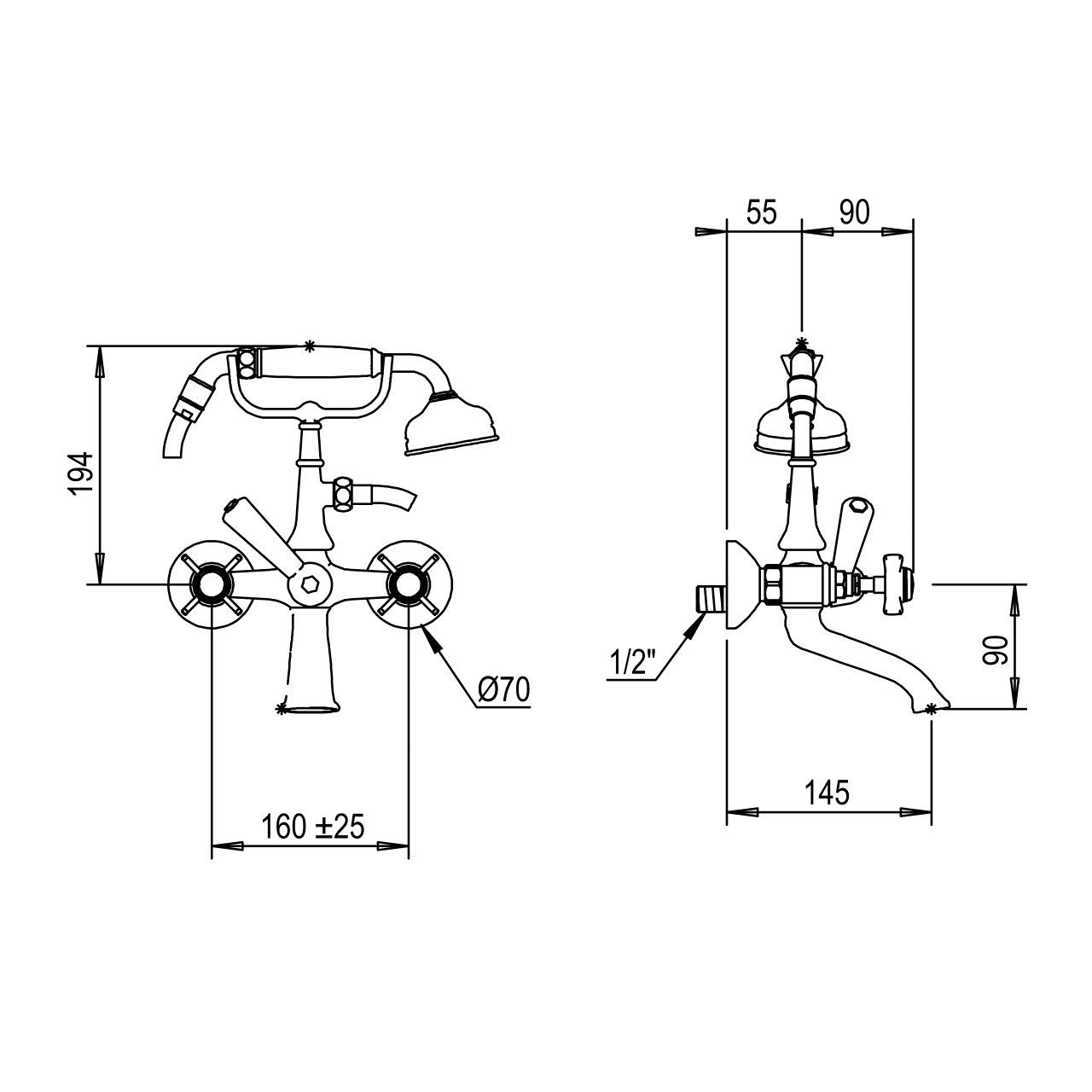  Vòi bồn tắm gắn tường cổ điển bằng đồng Coventry - 28414 