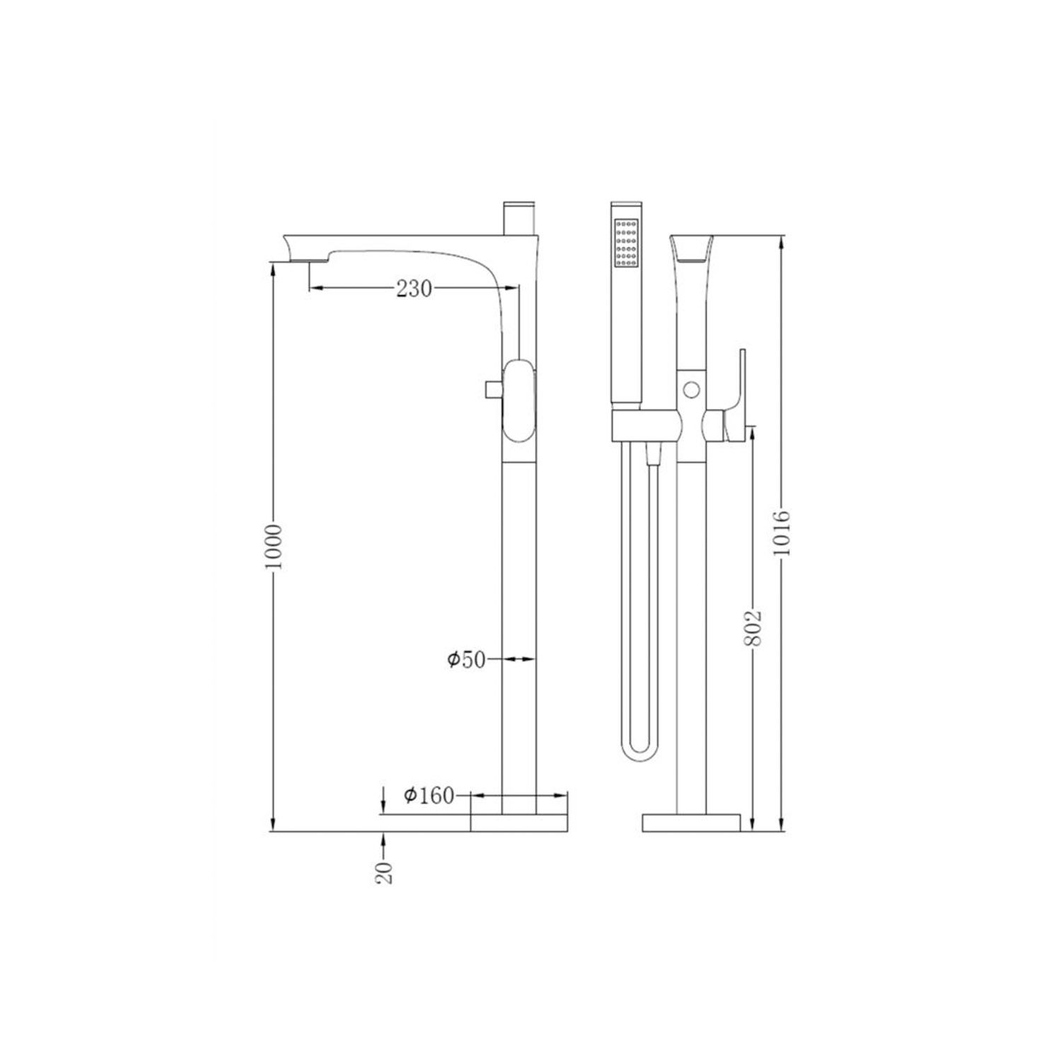 Vòi bồn tắm gắn sàn có sen cầm tay bằng đồng Biane - RN321503a