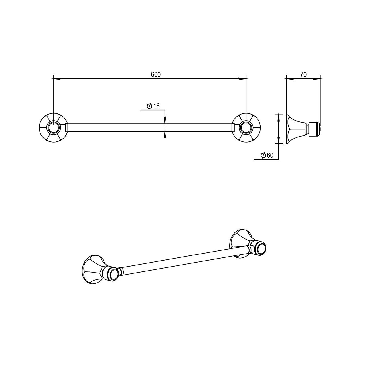  Thanh treo khăn tắm 600mm cổ điển bằng đồng Ascott - 32611 