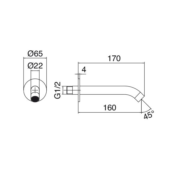  Vòi bồn tắm năm lỗ gắn tường Z316 stainless steel - 3301GVI100 