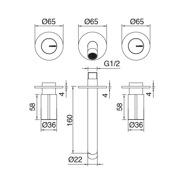  Vòi chậu rửa mặt gắn tường Z316 stainless steel - 3301BLI030 