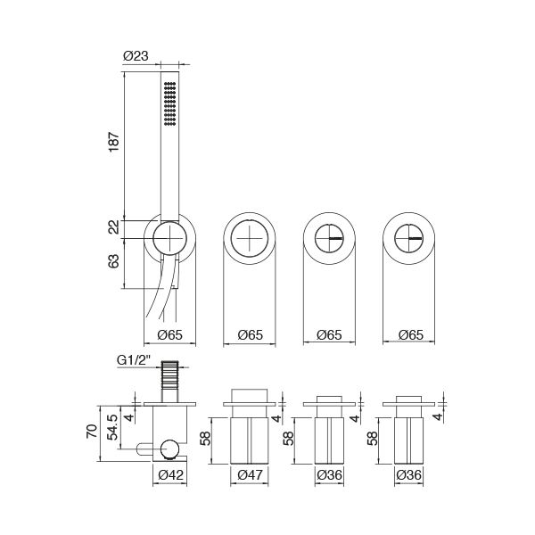  Vòi bồn tắm năm lỗ gắn tường Z316 stainless steel - 3301GVI100 