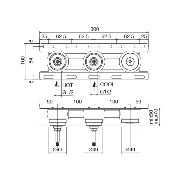  Vòi chậu rửa mặt gắn tường Z316 stainless steel - 3301BLI050 