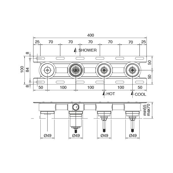  Vòi bồn tắm năm lỗ gắn tường Z316 stainless steel - 3301GVI100 