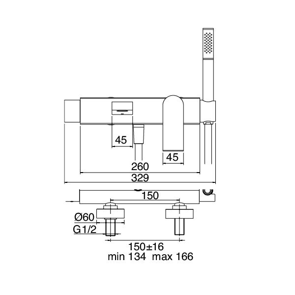  Vòi bồn tắm gắn tường One Hundred bằng đồng - 36001400A00 