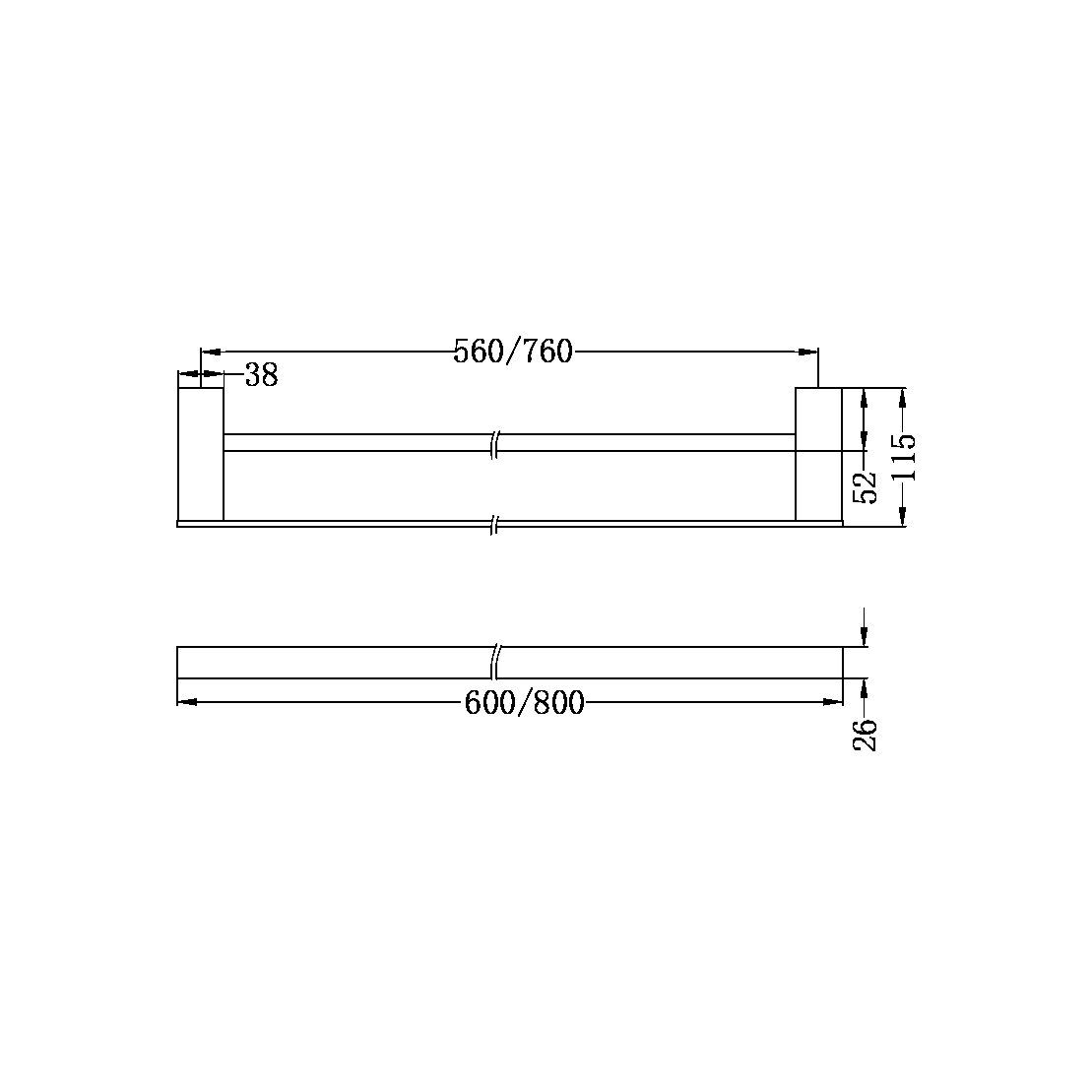 Thanh treo khăn tắm đôi dài 600/800mm stainless steel Alice - 4624d