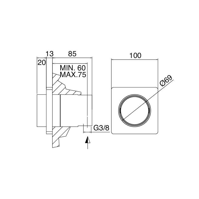  Vòi sen gắn tường điều chỉnh nhiệt độ Qquadro bằng đồng - 5700UDI120 