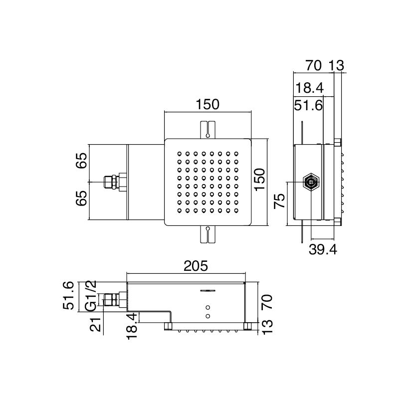  Vòi sen gắn tường điều chỉnh nhiệt độ Qquadro bằng đồng - 5700UDI120 