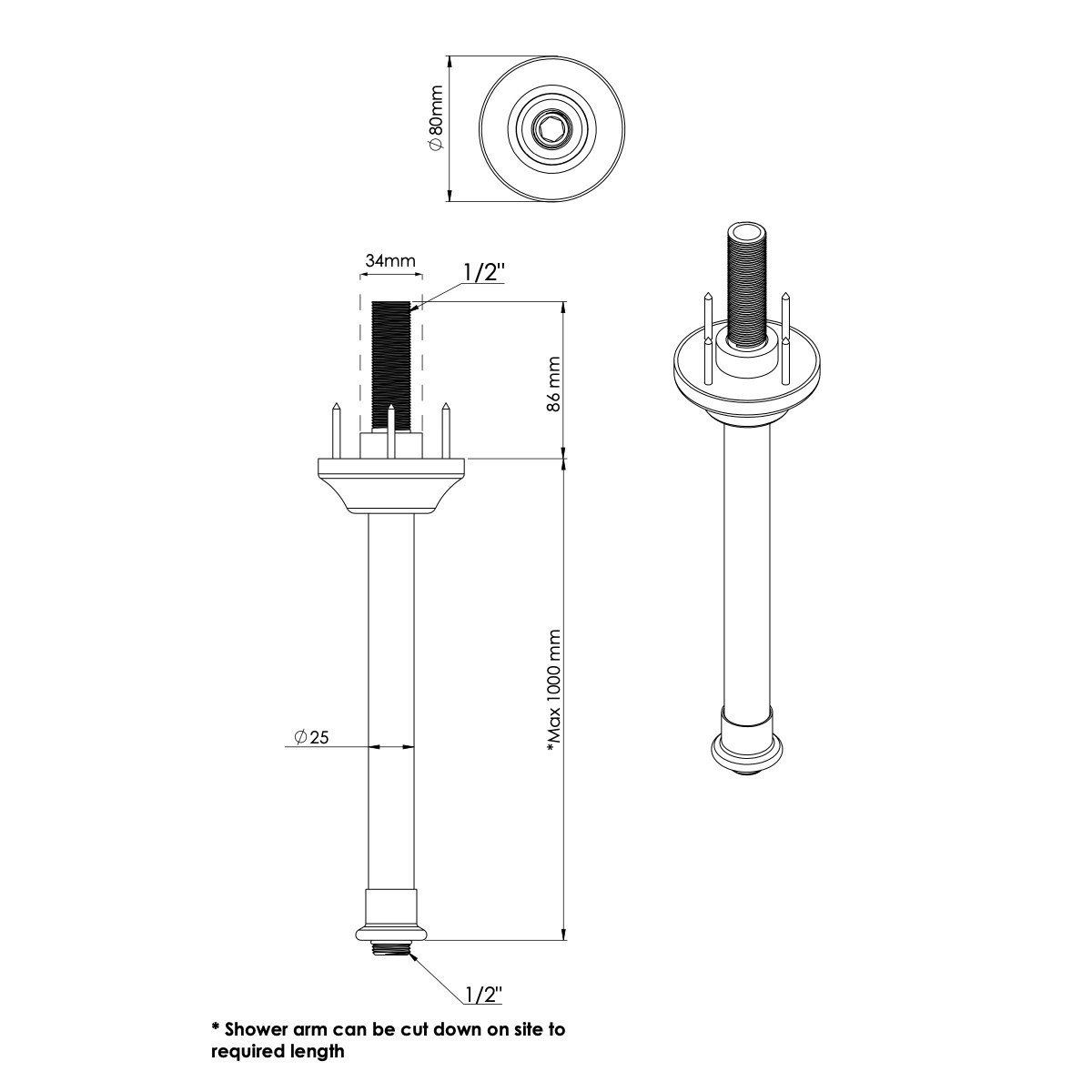  Vòi sen âm trần điều chỉnh nhiệt độ cổ điển bằng đồng, bát sen Ø300mm Drummu - Shower Ceiling 