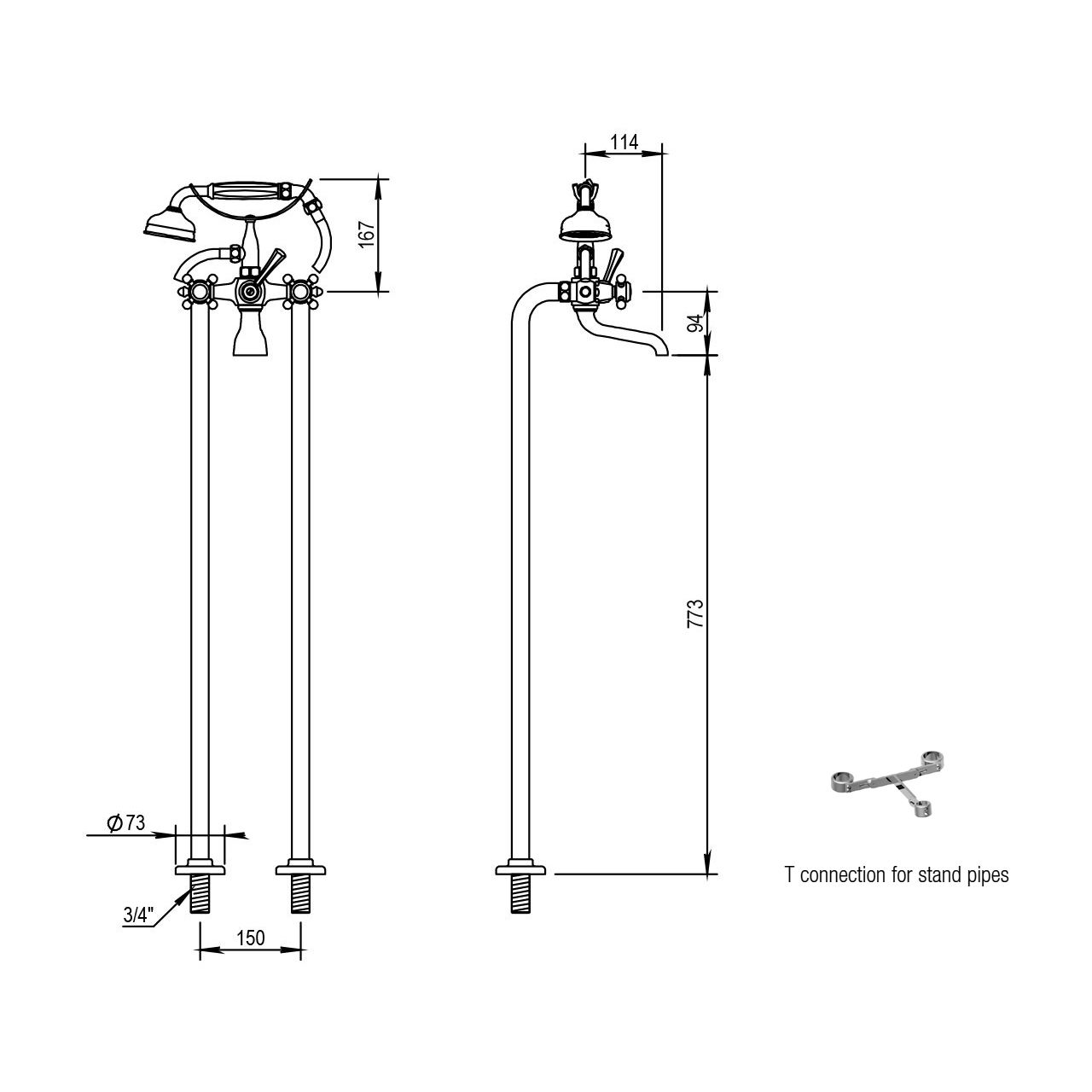  Vòi bồn tắm gắn sàn cổ điển bằng đồng Ascott - 62498 