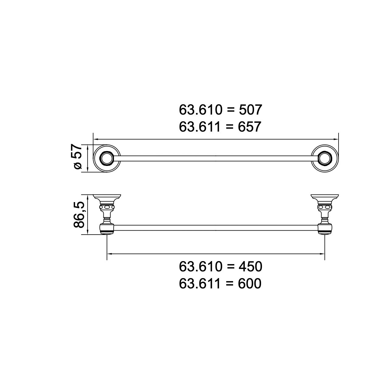  Thanh treo khăn tắm 450mm cổ điển bằng đồng Julia Victoria - 63610 