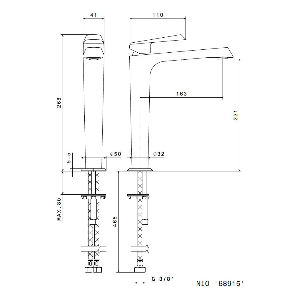  Vòi chậu rửa mặt bằng đồng cao 268mm Nio - 68915 