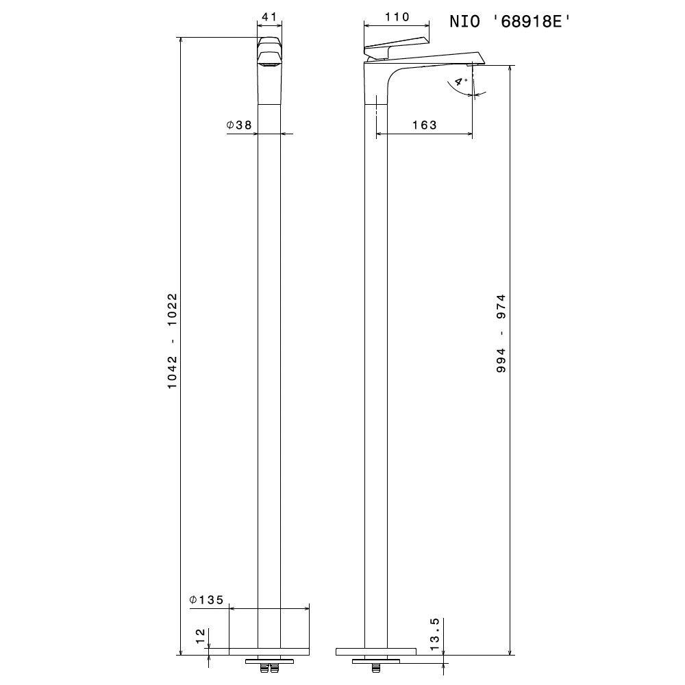  Vòi chậu rửa mặt chân dài bằng đồng Nio - 68918E 