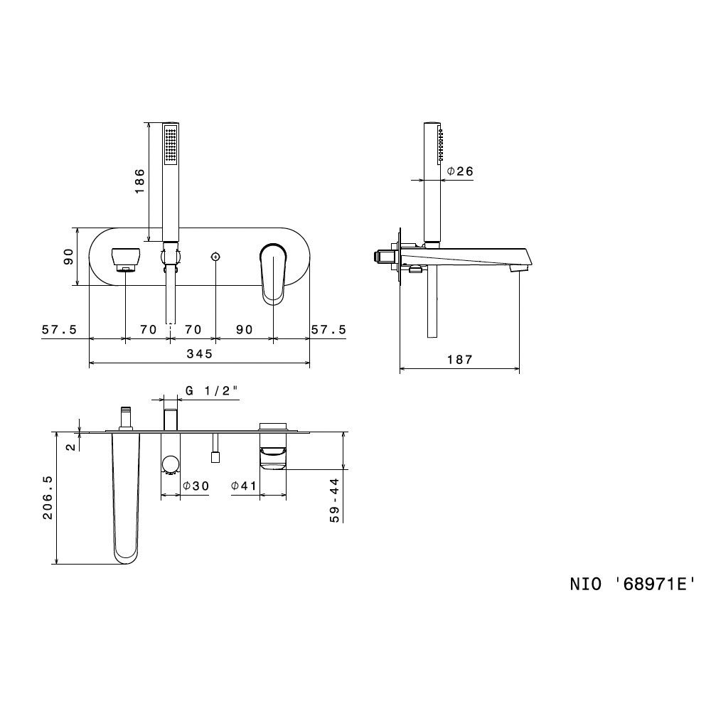  Vòi bồn tắm gắn tường bằng đồng Nio - 68971E 