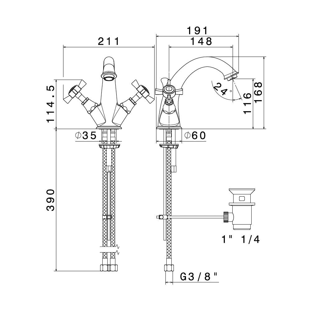  Vòi chậu rửa mặt cổ điển bằng đồng Daytime - 69025 