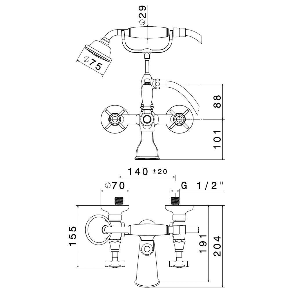  Vòi bồn tắm gắn tường cổ điển bằng đồng Daytime - 69040C 