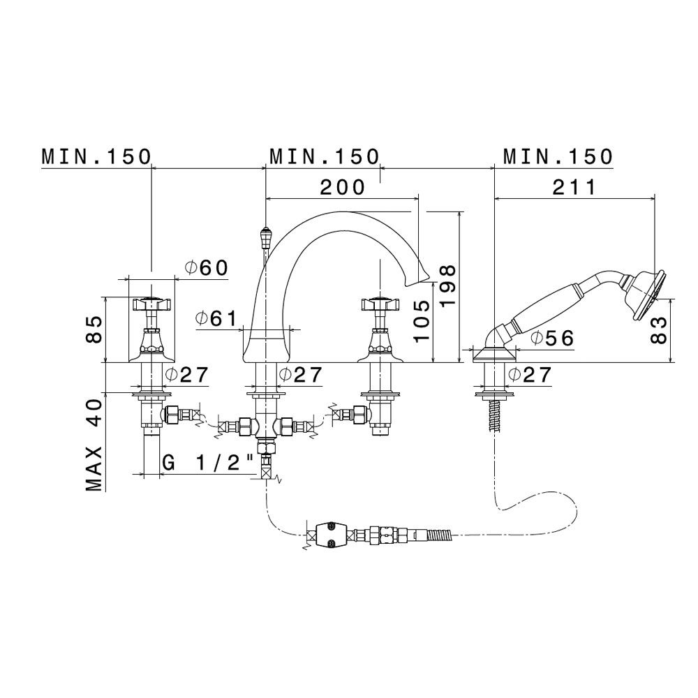  Vòi bồn tắm bốn lỗ cổ điển bằng đồng Daytime - 69082C 