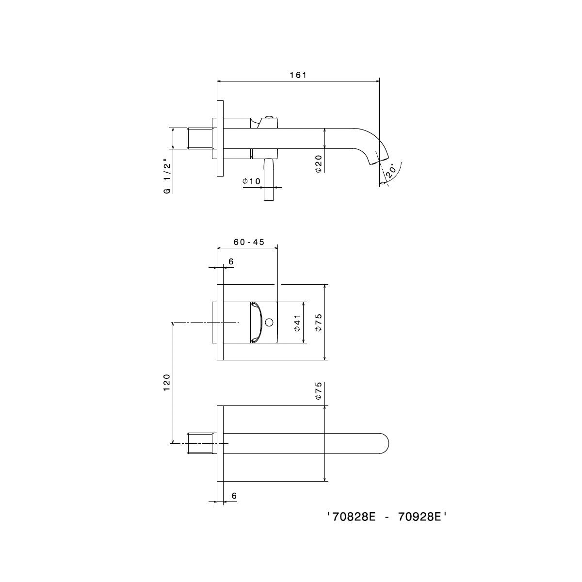  Vòi chậu rửa mặt hai lỗ gắn tường dài 170mm Blink - 70828E 