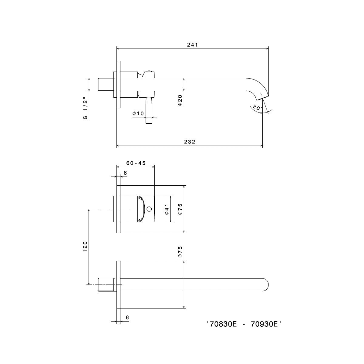  Vòi chậu rửa mặt hai lỗ gắn tường dài 241mm Blink - 70830E 