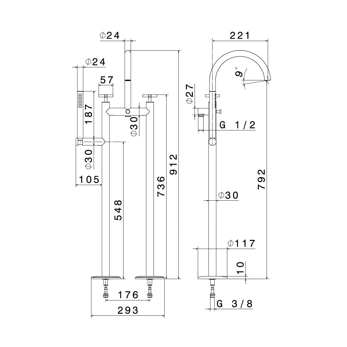  Vòi bồn tắm bằng đồng Blink - 70986C 