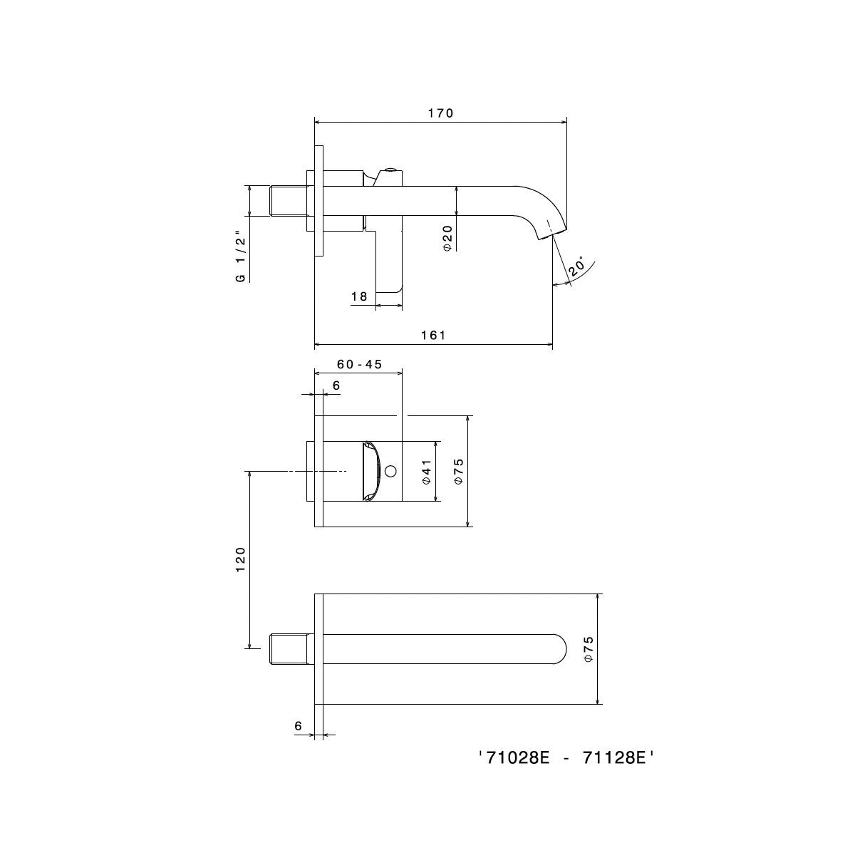  Vòi chậu rửa mặt hai lỗ gắn tường dài 170mm Blink Chic - 71028E 