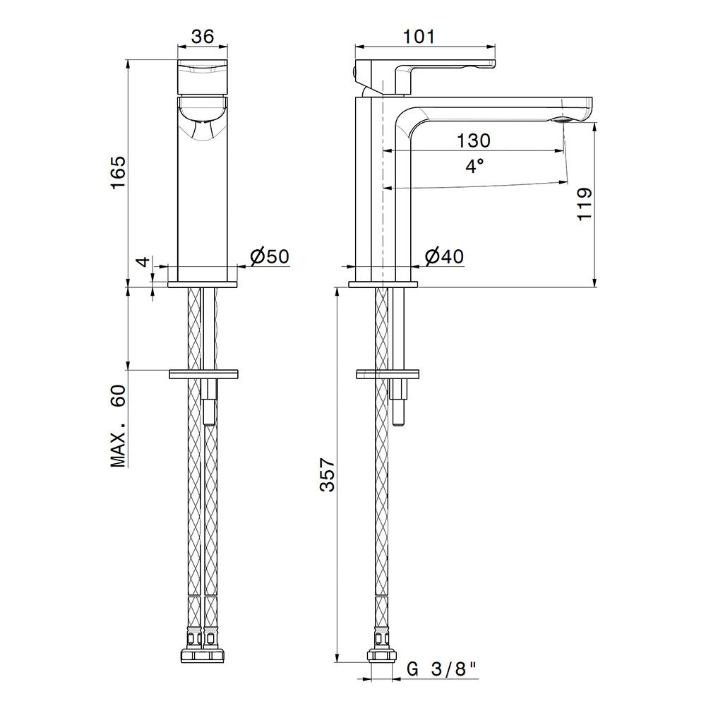  Vòi chậu rửa mặt bằng đồng cao 165mm Haka - 72012 