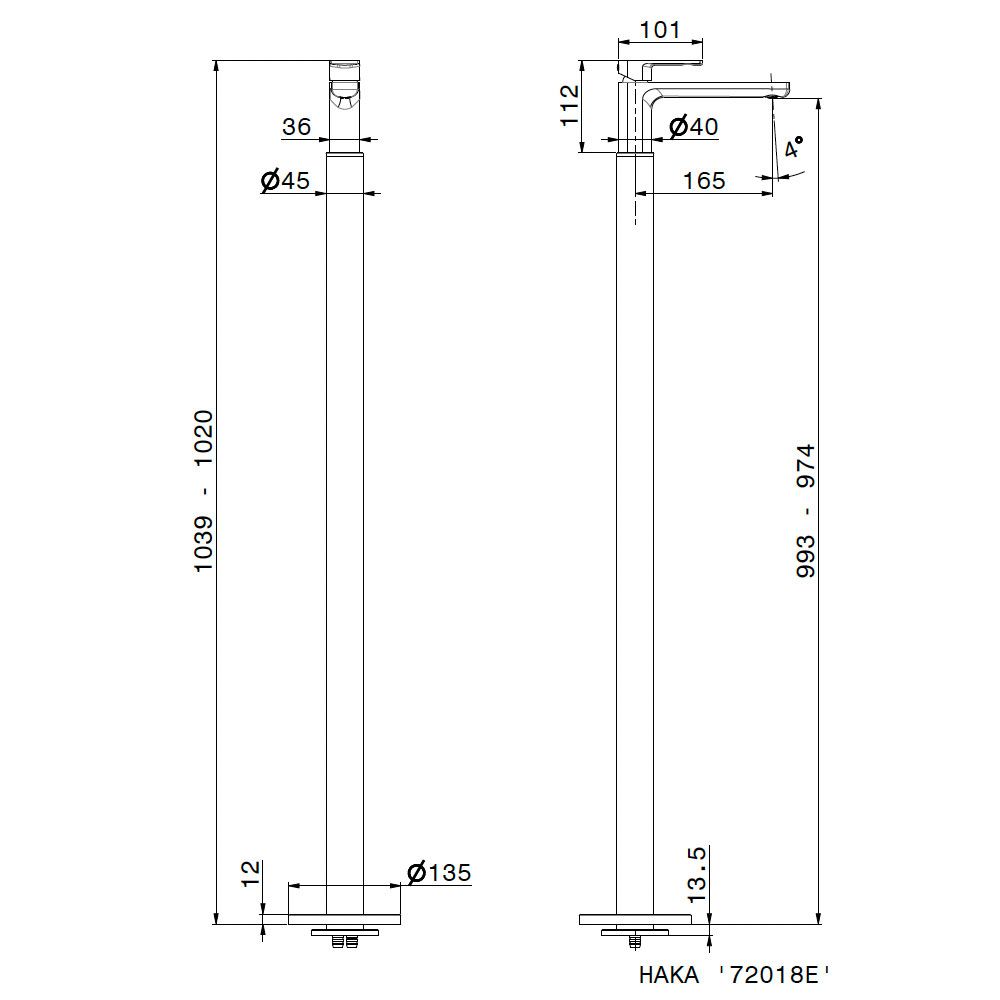  Vòi chậu rửa chân dài bằng đồng Haka - 72018E 