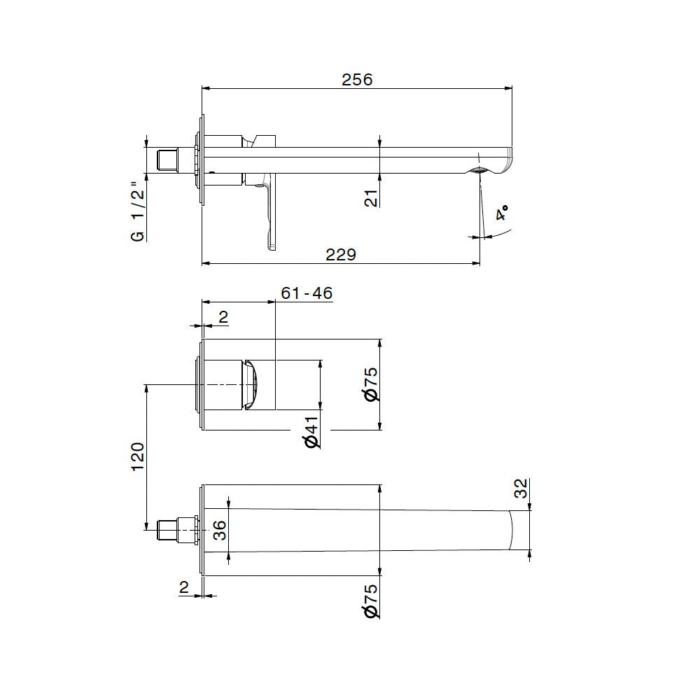  Vòi chậu rửa mặt gắn tường dài 256mm bằng đồng Haka - 72030E 